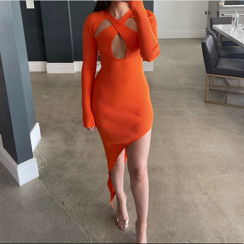 Orange David Koma mid cut dress
